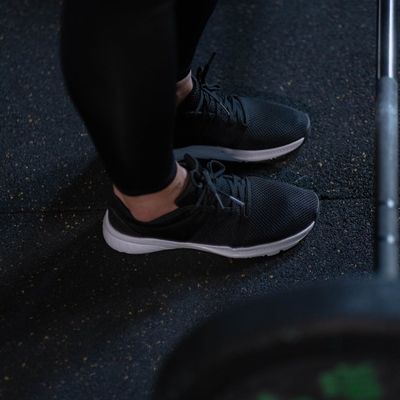 Close up of high quality sports leggings and sneakers